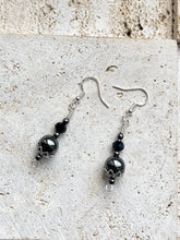 Load image into Gallery viewer, Hematite & Black Tourmaline Crystal Beaded Earrings