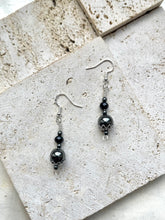 Load image into Gallery viewer, Hematite & Black Tourmaline Crystal Beaded Earrings