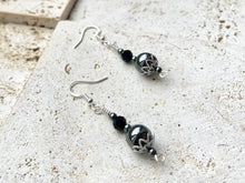 Load image into Gallery viewer, Hematite & Black Tourmaline Crystal Beaded Earrings