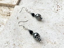 Load image into Gallery viewer, Hematite &amp; Black Tourmaline Crystal Beaded Earrings