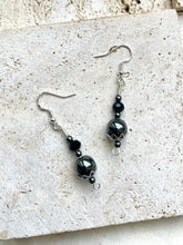 Load image into Gallery viewer, Hematite & Black Tourmaline Crystal Beaded Earrings