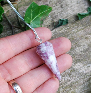 Lepidolite Crystal Stone Dowsing Pendulum Gift Wrapped