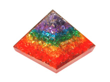 Load image into Gallery viewer, Crystal Clear Quartz Dyed Chakra Colours Chips Orgone Pyramid - Krystal Gifts UK
