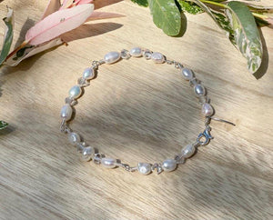 Real Freshwater Pearl Bracelet, June Birthstone, Swarovski Crystal Bracelet For Women, Dainty Bride Jewelry, Bridesmaid Thank You Gift