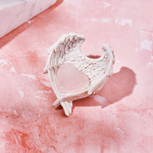 Load image into Gallery viewer, Rose Quartz Heart Palm Stone & Angel Wing Dish Crystal Gift Set, Heart Chakra Stone, Love Gemstone Altar Decor, Girlfriend Birthday Gift For