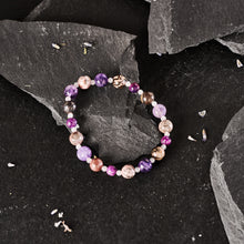 Load image into Gallery viewer, Rhodonite, Amethyst, Rose Quartz & Lepidolite Crystals Beaded 'Anxiety' Bracelet |Reiju
