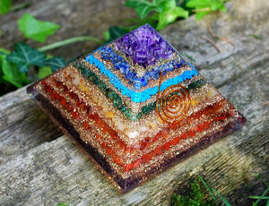 Large Natural Chakra Crystal Stones Layered Orgone/Orgonite Pyramid *SPIRITUAL PYRAMID* - | reiju