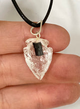 Load image into Gallery viewer, Clear Quartz & Black Tourmaline Natural Arrowhead Pendant Necklace