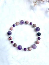 Load image into Gallery viewer, Rhodonite, Amethyst, Rose Quartz &amp; Lepidolite Crystals Beaded &#39;Anxiety&#39; Bracelet