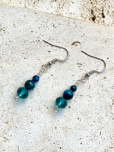 Load image into Gallery viewer, Blue Tigers Eye Polished Natural Beads With Czech Crystals Handmade Nickle Free Earring Set