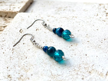 Load image into Gallery viewer, Blue Tigers Eye Polished Natural Beads With Czech Crystals Handmade Nickle Free Earring Set