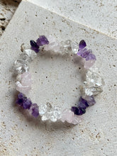 Load image into Gallery viewer, Rose Quartz, Amethyst & Clear Quartz (RAC) Crystal Chip Bracelet