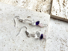 Load image into Gallery viewer, Rose Quartz, Amethyst & Clear Quartz (RAC) Crystal Earrings