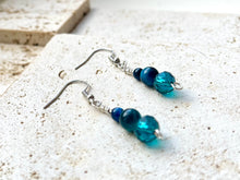 Load image into Gallery viewer, Blue Tigers Eye Polished Natural Beads With Czech Crystals Handmade Nickle Free Earring Set