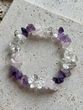 Load image into Gallery viewer, Rose Quartz, Amethyst & Clear Quartz (RAC) Crystal Chip Bracelet