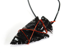 Black Obsidian Copper Wire Wrapped Crystal Arrowhead Pendant (Dragon Glass) - Krystal Gifts UK