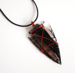 Black Obsidian Copper Wire Wrapped Crystal Arrowhead Pendant (Dragon Glass) - Krystal Gifts UK