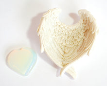 Load image into Gallery viewer, Opalite Heart Crystal in Ceramic White Angel Wings Dish Gift Set - Krystal Gifts UK