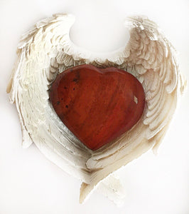 Red Jasper Heart Crystal in White Angel Wings Dish Gift Set