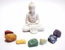 Load image into Gallery viewer, Chakra Tumble Crystal Stone Set Inc White Buddha Set