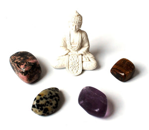 "Crystals for Grounding" Tumble Stone & Buddha Set