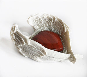 Red Jasper Heart Crystal in White Angel Wings Dish Gift Set