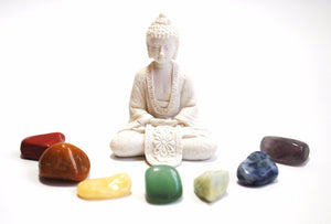 Chakra Tumble Crystal Stone Set Inc White Buddha Set