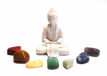 Load image into Gallery viewer, Chakra Tumble Crystal Stone Set Inc White Buddha Set