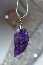 Load image into Gallery viewer, Amethyst Natural Crystal Angel Wings Pendant Necklace & Silver Chain |Reiju