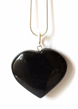 Load image into Gallery viewer, Black Obsidian Natural Polished Crystal Heart Pendant & 18”Chain Necklace |Reiju