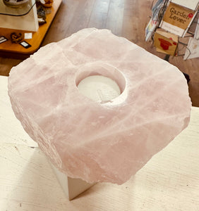 Raw Rose Quartz Crystal Tealight Holder