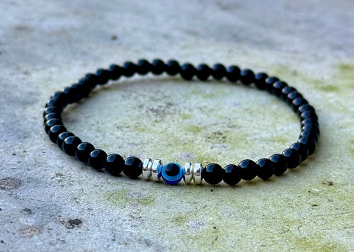 Black Obsidian Crystal Bracelet with Evil Eye