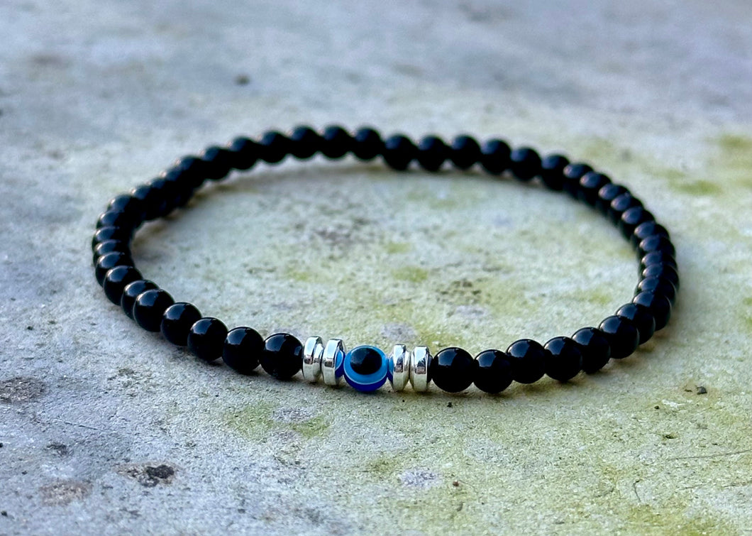 Black Obsidian Crystal Bracelet with Evil Eye