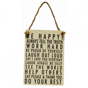 BE HAPPY! MINI METAL DANGLER SIGN