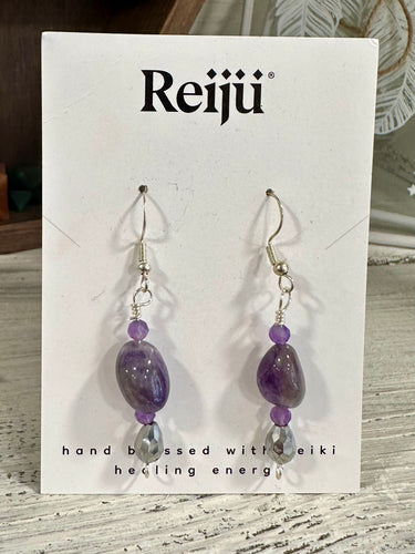 Handmade Amethyst Crystal Tumble Stone Earrings