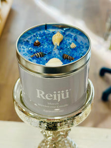 March Birthstone Aquamarine Crystal Topped Blue Luxury Candle Fragranced with Patchouli, Ginger, Clove & Seaweed