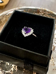 Amethyst Heart Ring – Sterling Silver & Adjustable