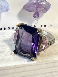 Unique Amethyst Gemstone Sterling Silver Ring (Size M)