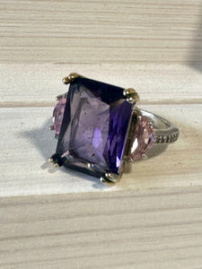 Unique Amethyst Gemstone Sterling Silver Ring (Size M)