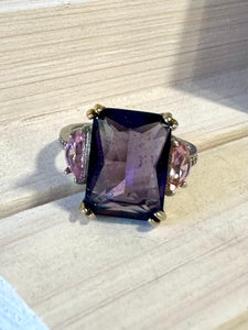 Unique Amethyst Gemstone Sterling Silver Ring (Size M)