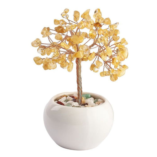 New! Citrine Gemstone Crystal Tree in White Pot – Abundance & Joy