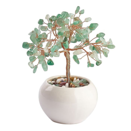 New! Green Aventurine Gemstone Crystal Tree in White Pot – Luck & Success