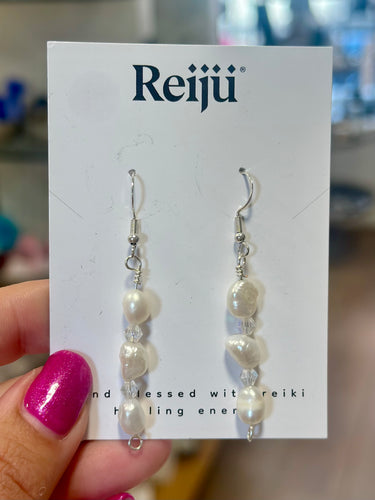 New! Handmade Freshwater Pearl & Swarovski Crystal Reiki-Charged Earrings