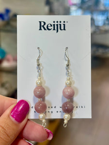 New! Handmade Rhodochrosite & Faux Pearl Reiki-Charged Earrings