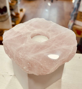 Raw Rose Quartz Crystal Tealight Holder