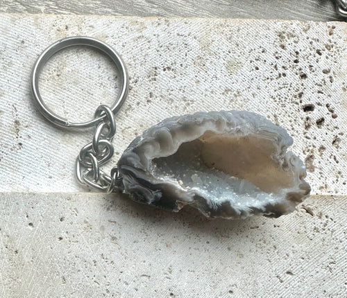 New! Druze Geode Agate Crystal Stone  Keyring