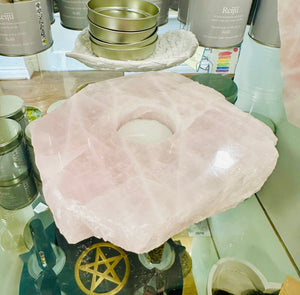 Raw Rose Quartz Crystal Tealight Holder