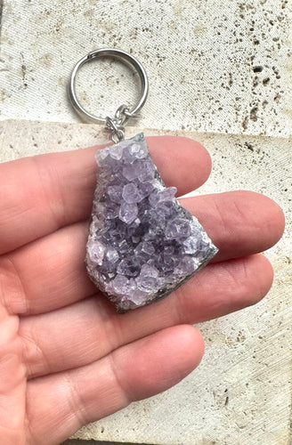 New! Amethyst Cluster Natural Crystal Stone Keyring / Bag Charm - Reiju