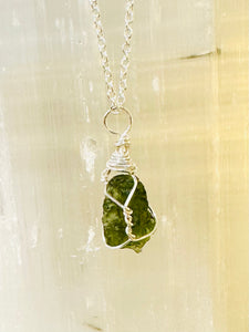 Wire Wrapped Moldavite Genuine Raw Green Crystal Pendant Piece Natural & Unique