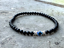 Load image into Gallery viewer, Black Obsidian Crystal Bracelet with Evil Eye